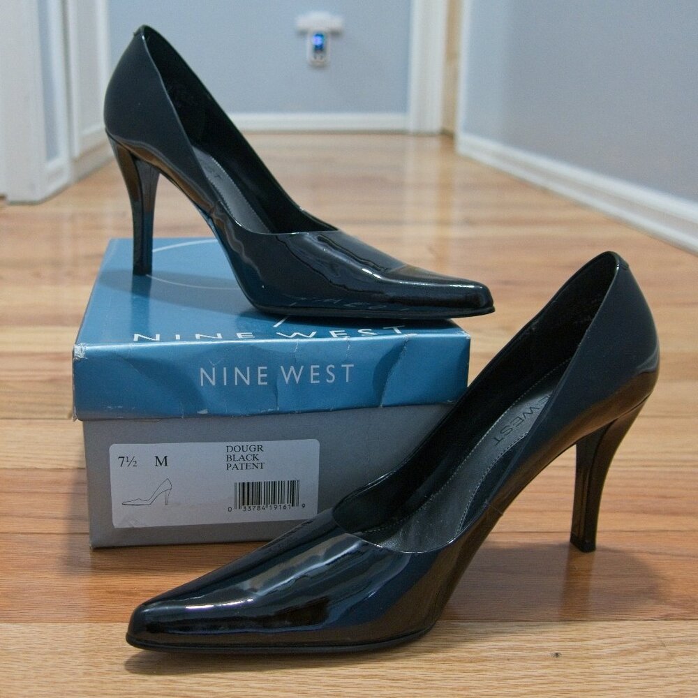 NINE WEST black patent pointy leather shoes, 7 1/2